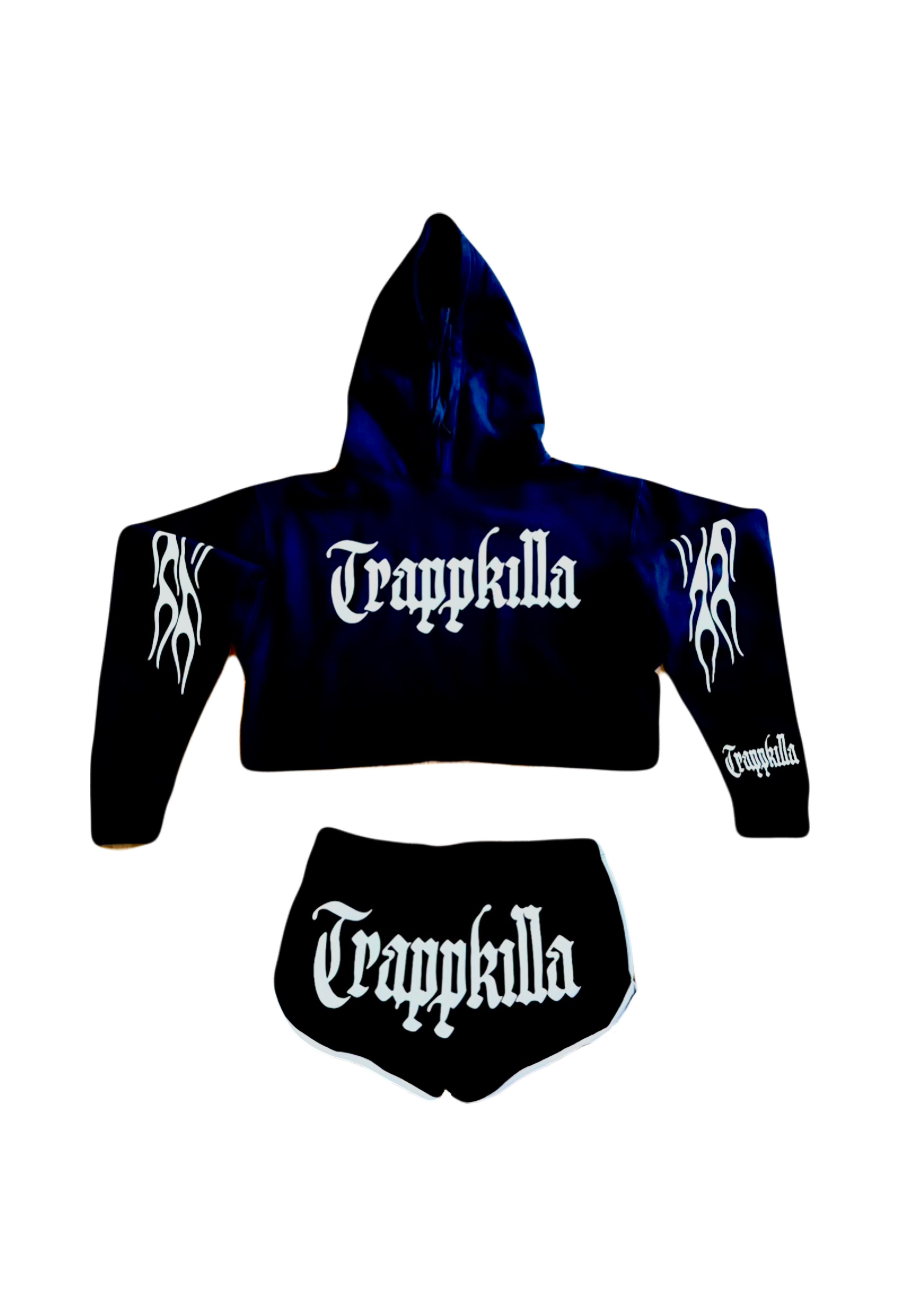 Trappkilla Cropped Hoodie Set Black and White