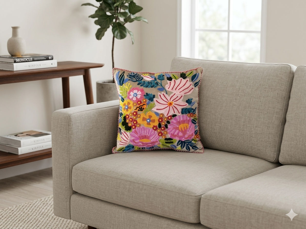 כרית רקומה ורוד עתיק 