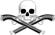 Skull with crossed pistols below