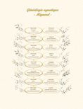 Arbre généalogique agnatique personnalisé vertical encadré de détails dorés et de feuillages