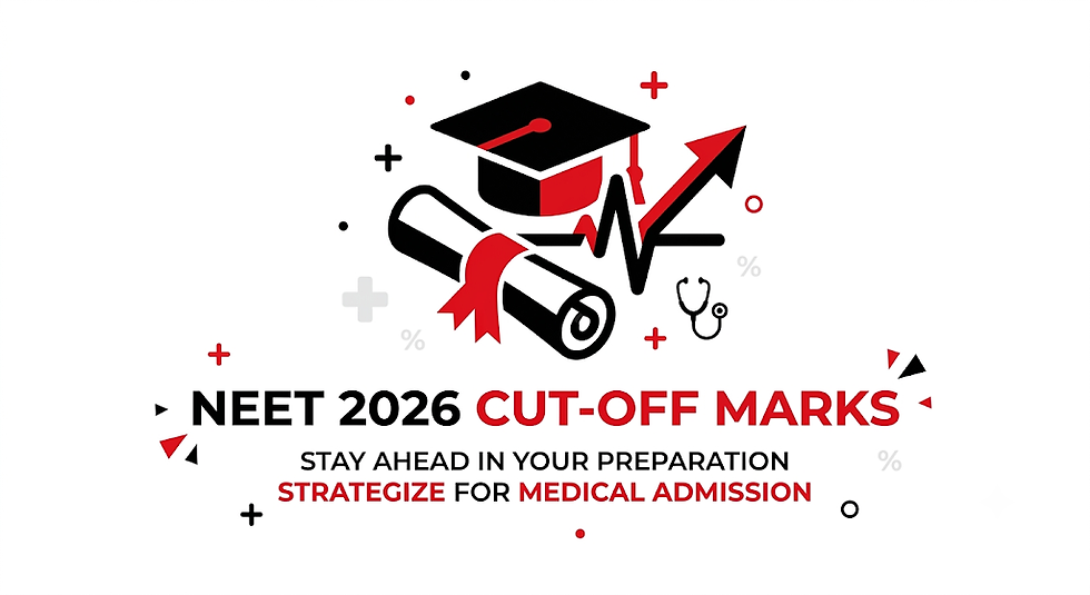 NEET 2026 cut-off marks infographic with graduation cap, diploma, heartbeat and stethoscope, urging medical admission prep