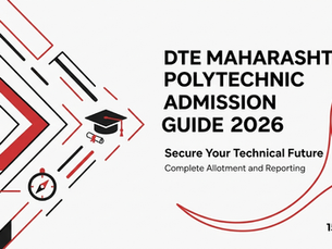 Poster for DTE Maharashtra Polytechnic Admission Guide 2026 with red-black geometric arrows, graduation cap, and tagline Secure Your Technical Future