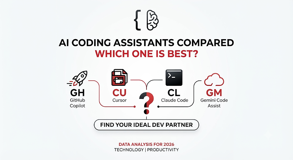 Infographic comparing AI coding assistants: GitHub Copilot, Cursor, Claude Code, and Gemini Code Assist, asking which is best?