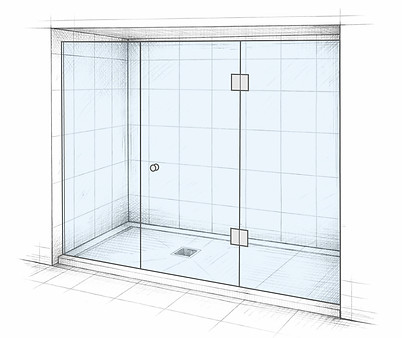 Alcove shower enclosure with central glass-mounted door
