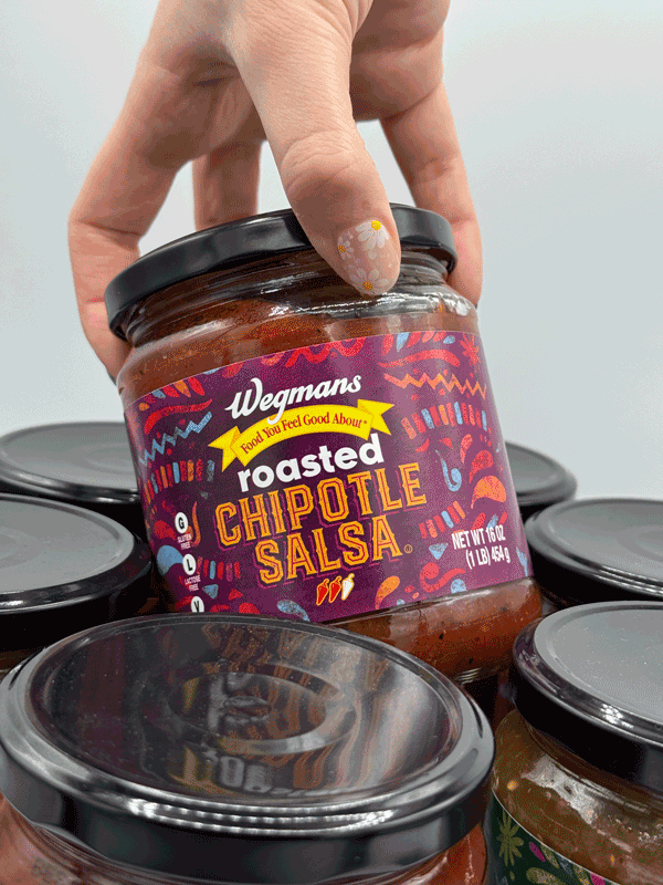 Playful packaging refresh for Wegmans Food Markets' roasted salsa line, based in Rochester, NY.