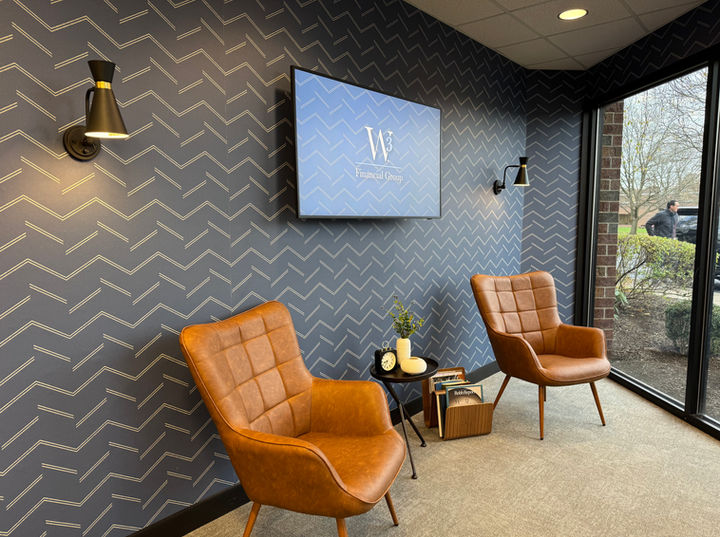 Corporate office design and interior branding for W3 Financial Group, a wealth management and financial planning office in Akron, Ohio.