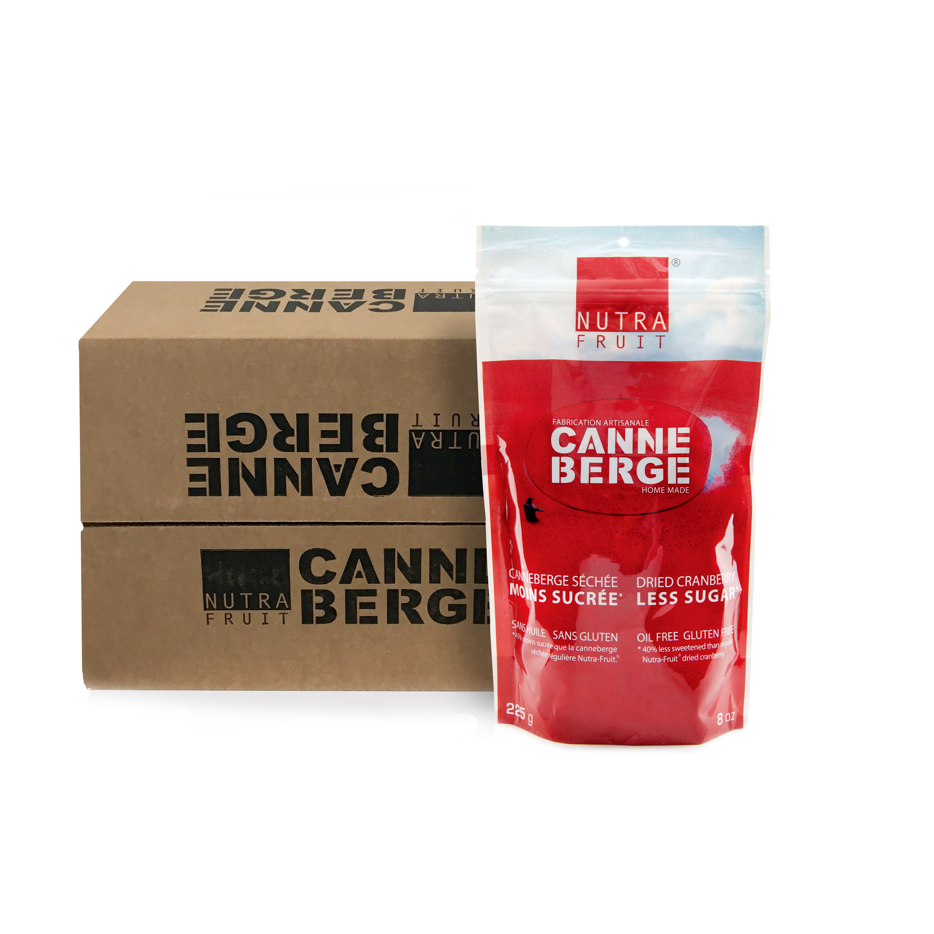 CAISSE DE 12 SACS CANNEBERGE SÉCHÉE MOINS SUCRÉE 225 g / 8 oz