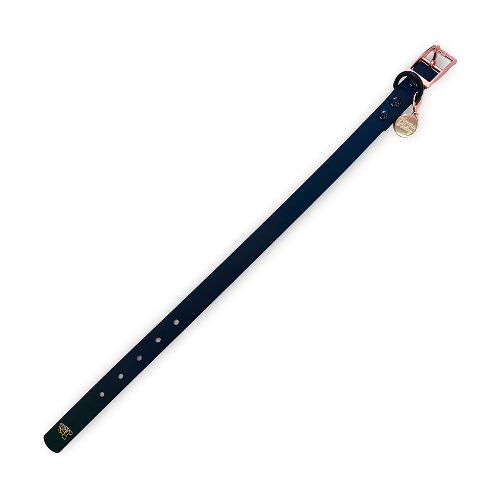 Thumbnail: FrenchieBlingTM All Weather Black & Rosegold Soft Silicone Collar & Leash