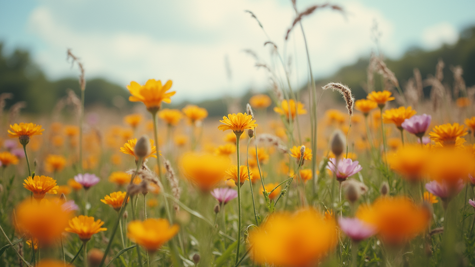 Close-up view of a vibrant wildflower meadow painting