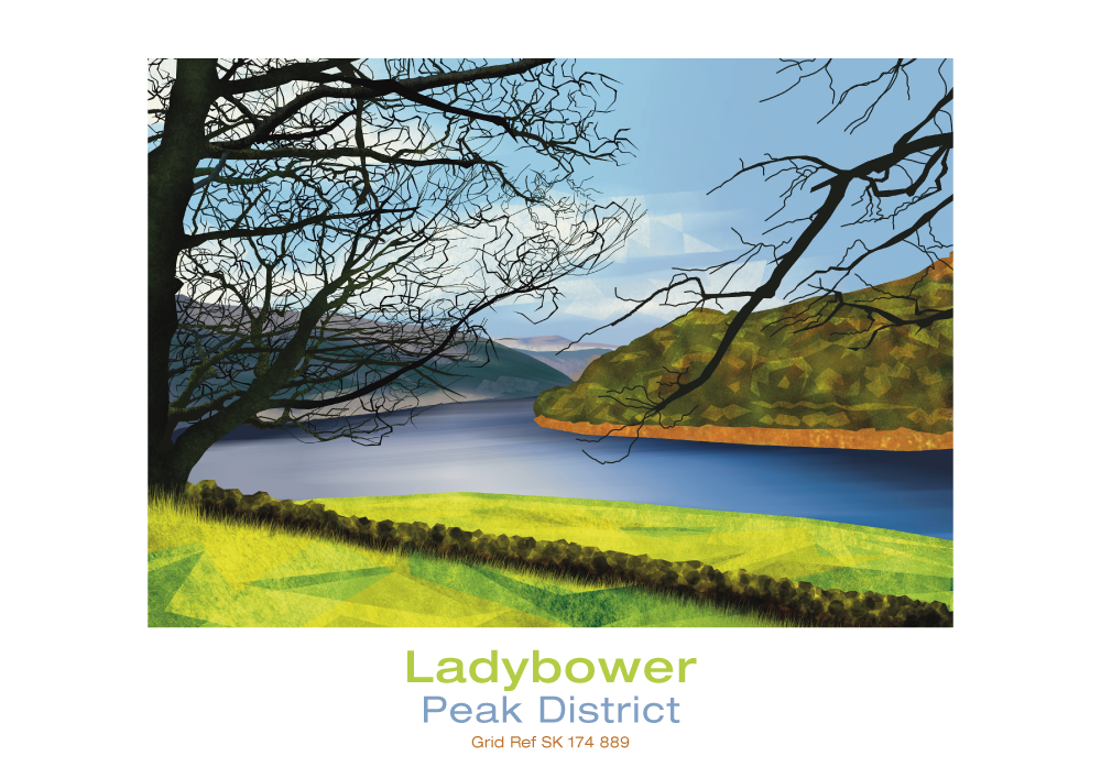 Ladybower Peak District landscape print with reservoir.