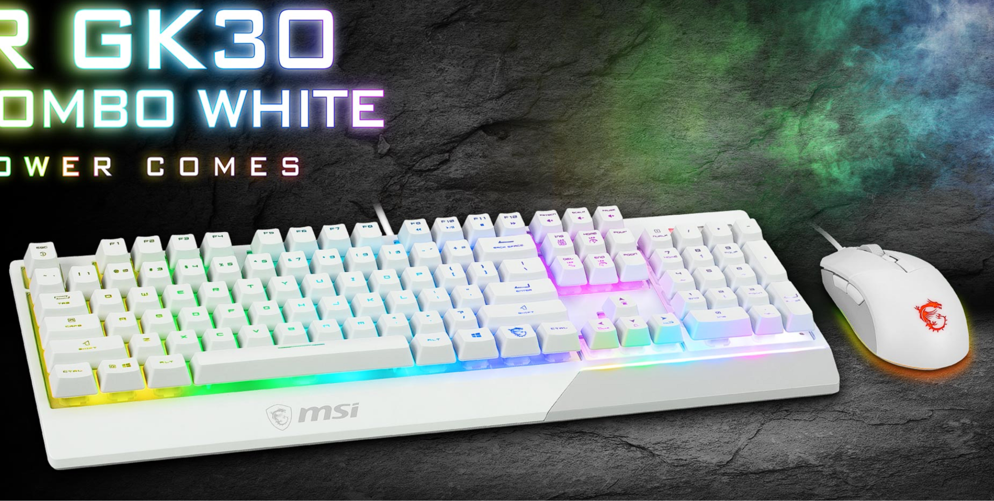 Pack Gamer 2en1 (Clavier/Souris) MSI Vigor GK30 Combo RGB (Blanc)