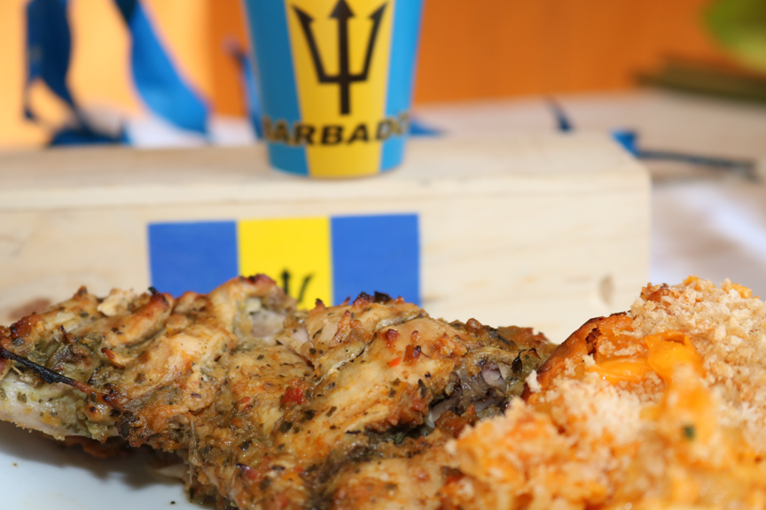 Bajan style chicken and mac pie