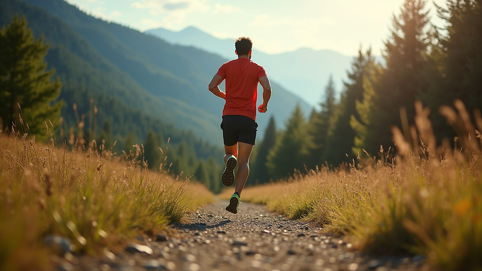 Eye-level view of a runner on a scenic trail