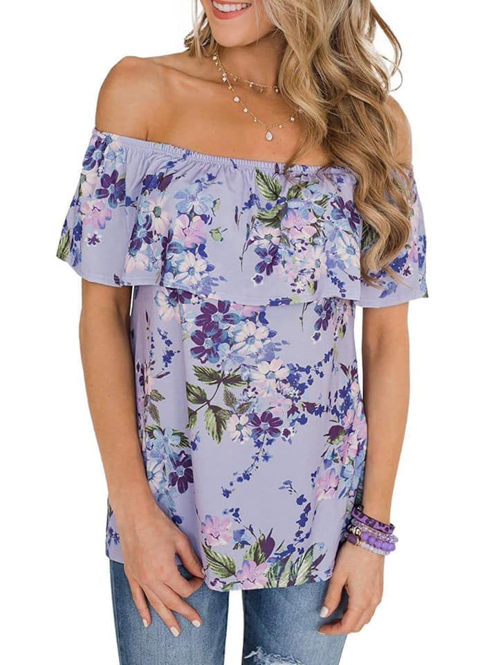Off The Shoulder Floral Top - Lavender