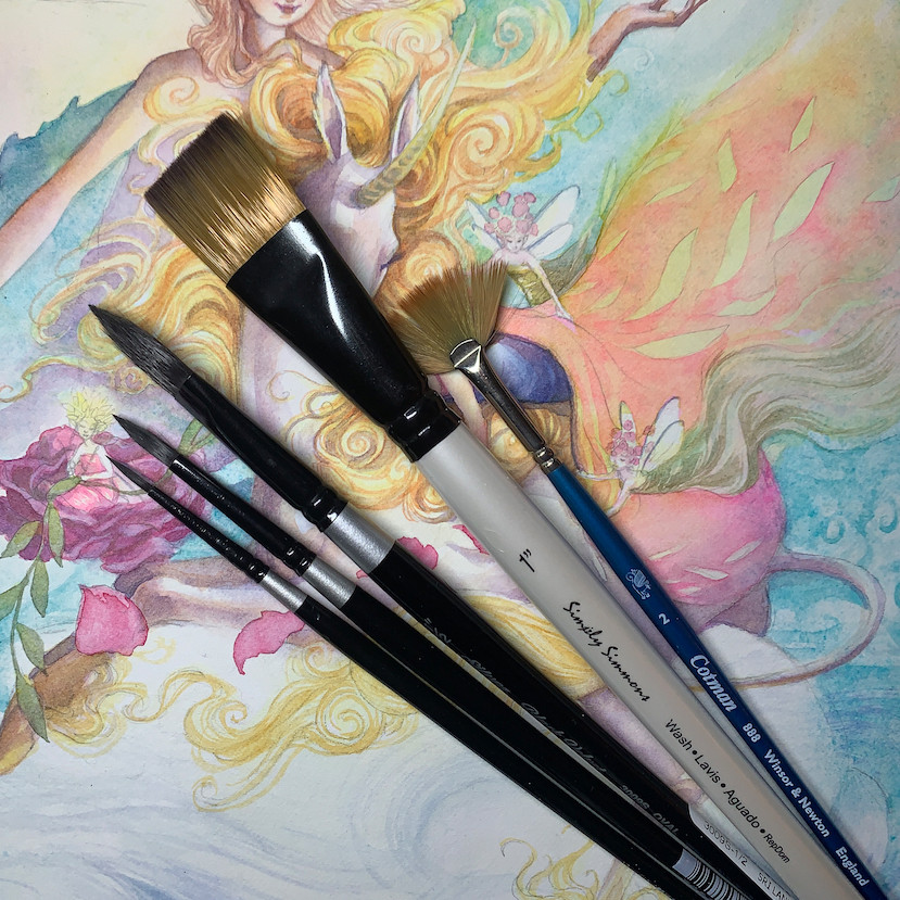 Simply Simmons, Black Velvet, and Cotman watercolor brushes