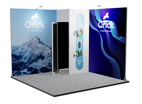 3 x 3 m Messestand Expolinc Classic Frame von Kohlschein-Messe.de – mit integrierter, verschließbarer Messekabine
