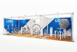 Traversen Messestand 9x3 m – Weißes X-Module System Reihenstand | Kohlschein-Messe.de