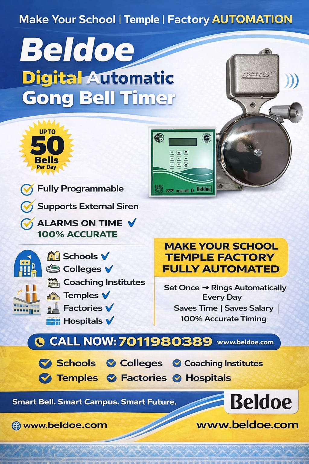 Beldoe Digital Bell Timer System with 12 Inch Gong Bell