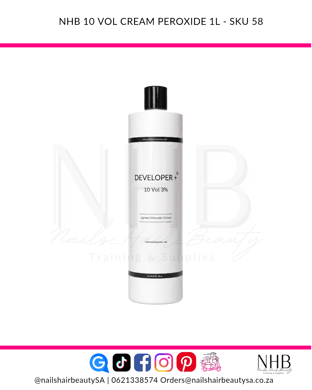 Cream Peroxide Developer 1 L – NHB (5,10, 20, or 30 Vol)