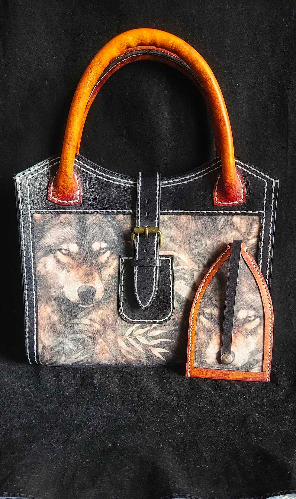 Small wolf head tote bag