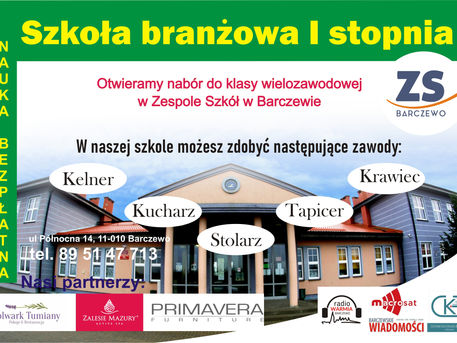 Nabór do klasy wielozawodowej w Zespole Szkół w Barczewie.