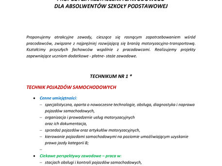 Oferta edukacyjna dla uczniów klas VIII