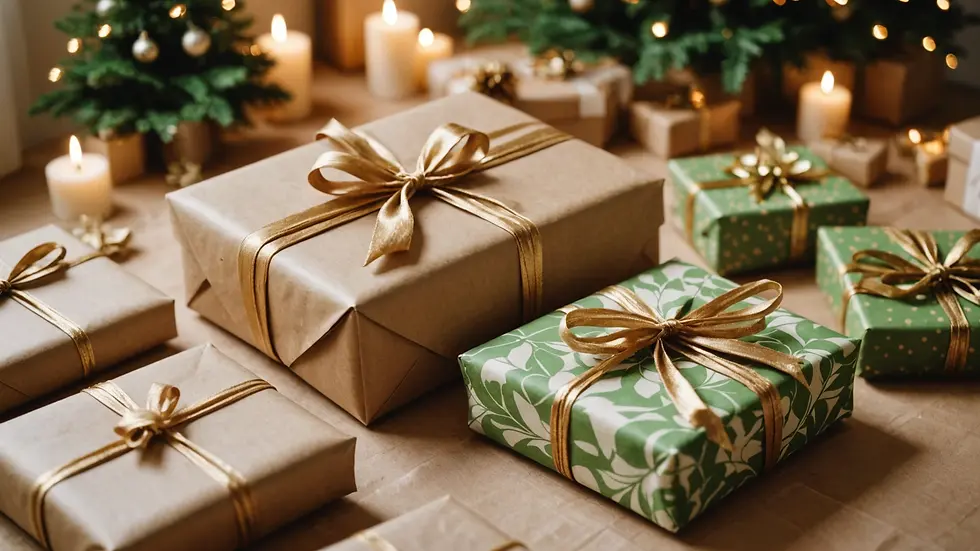 Wide angle view of eco-friendly gift wrapping using fabric