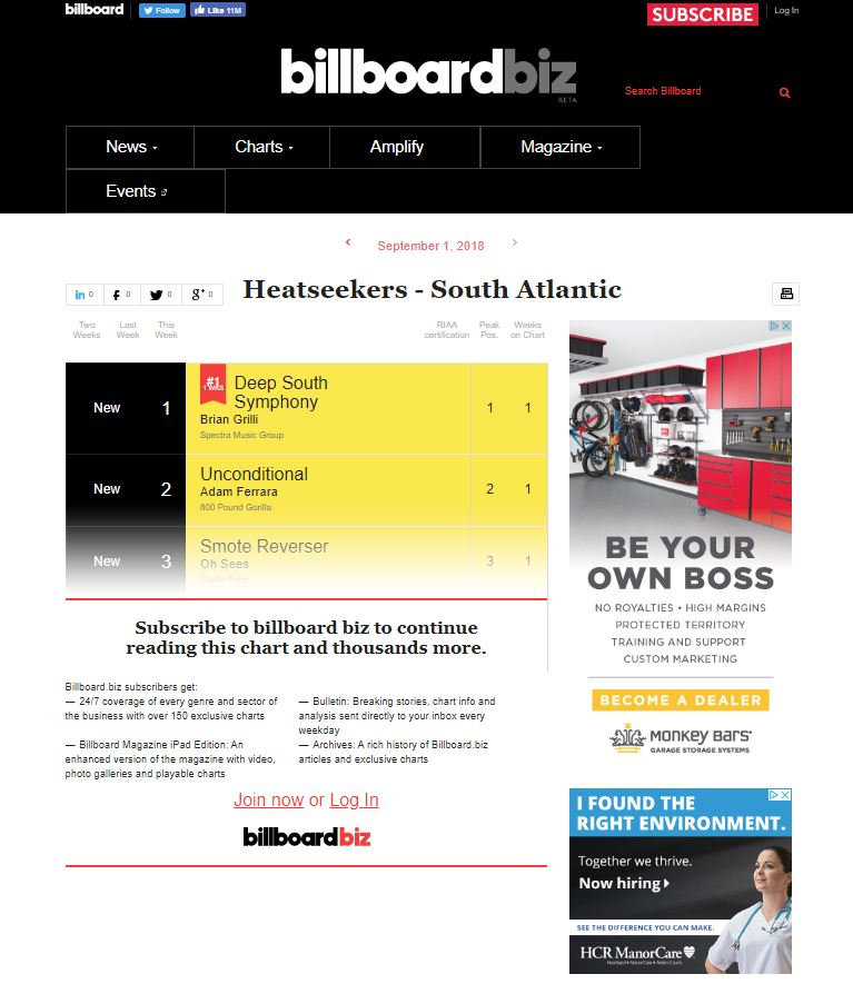 Brian Grilli's New Album "Deep South Symphony" Hits 1 On Billboard