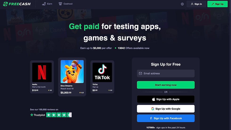 Freecash home page