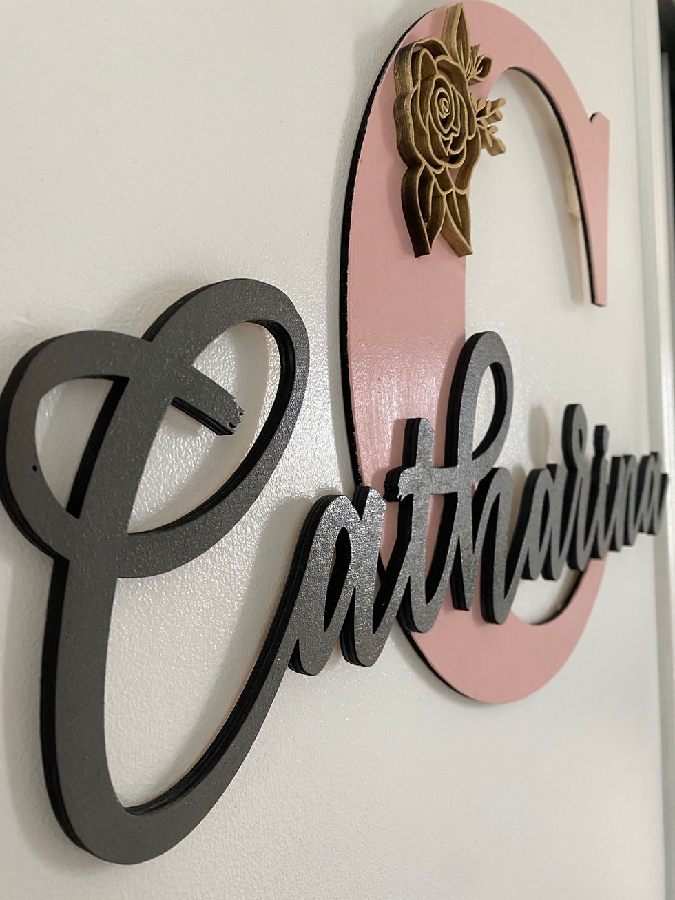 Thumbnail: Custom Wooden Name Sign – Layered Wall Decor with Floral Detail