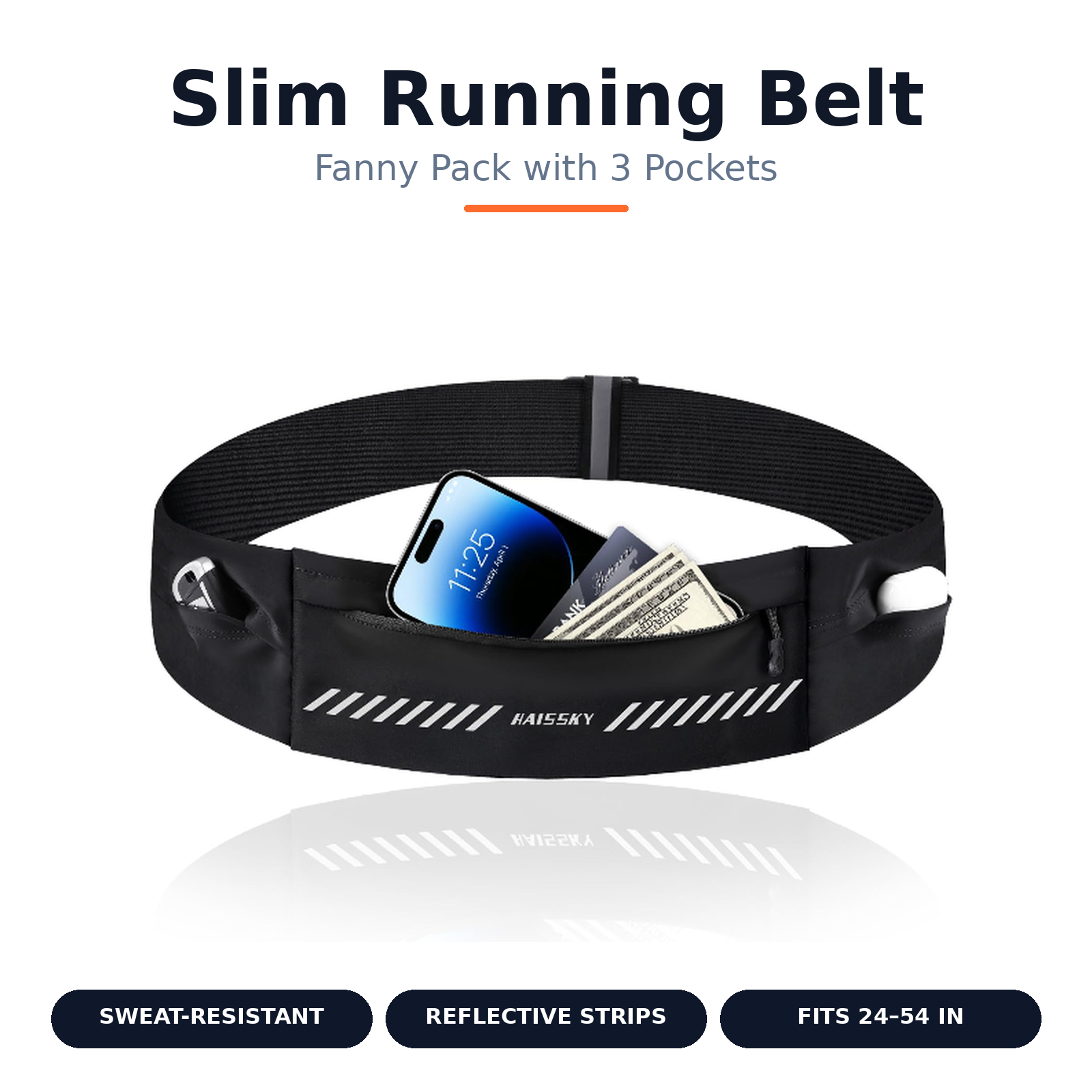 Slim Running Belt Fanny Pack with 3 Pockets