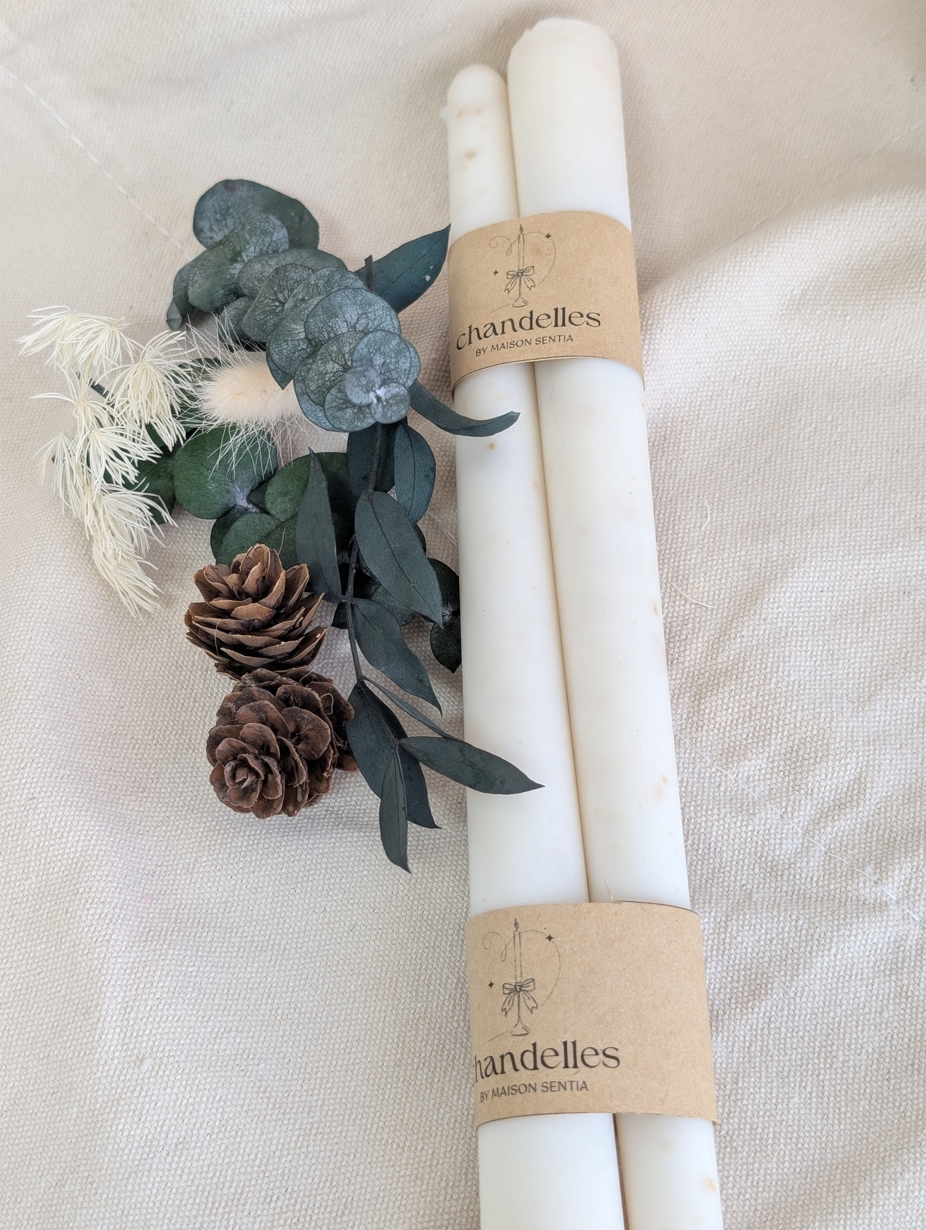 Lot de 2 Chandelles blanches feuille d'or