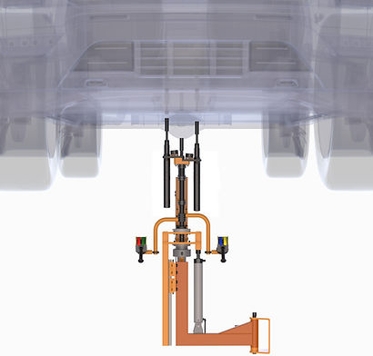 Example of our custom articulating arm under a car