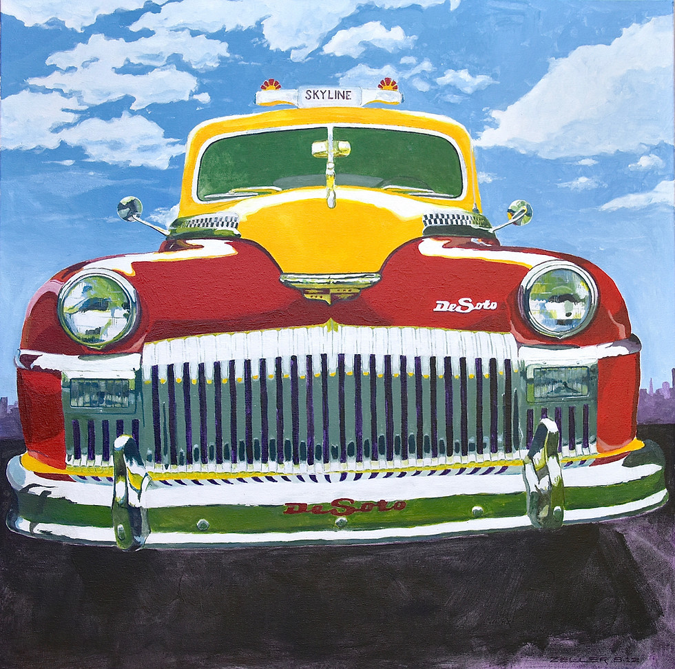 Vintage Car Sunshine Taxi Acrylic Illustration