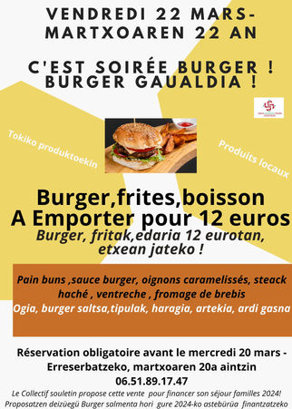 Soirée burger le 22 mars