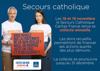 Collecte du Secours Catholique : les 18 et 19 novembre