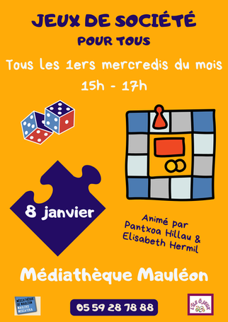 Après-midi jeux de société : Mercredi 8 janvier, de 15h à 17h, à la médiathèque