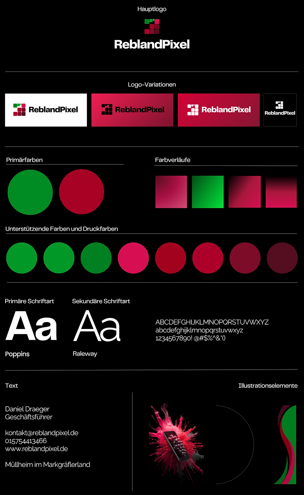 Farbwelt, Designaufbau, Schriften, Logo