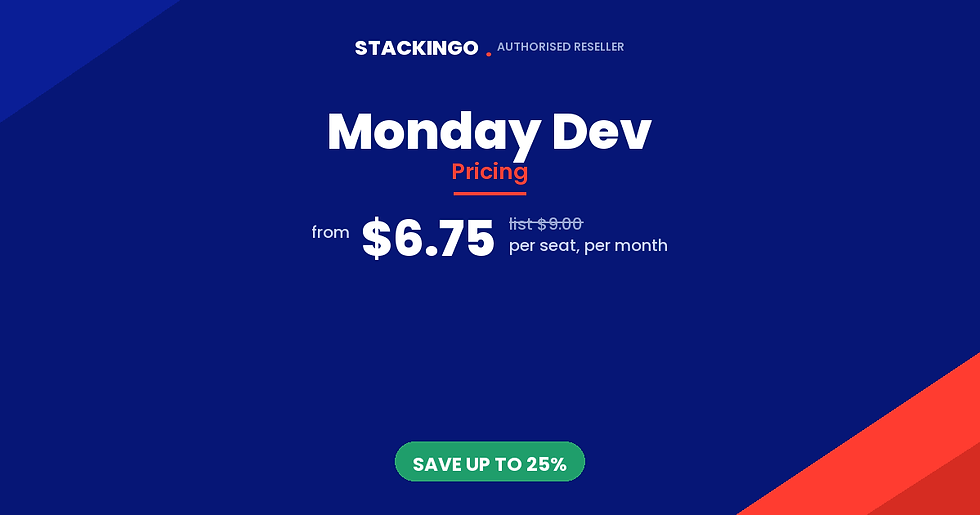 Monday Dev Pricing - $6.75 per seat per month from Stackingo