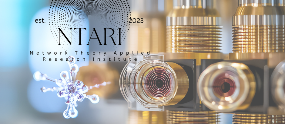 Golden machinery with detailed components on right; NTARI logo and text overlay. Background shows blue and gray hues, conveying a tech setting.