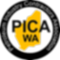 PICA Logo - Yellow map of Australia in a black ring with PICA WA written on it