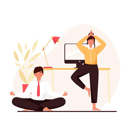 Digital drawing of workers practicing Yoga
