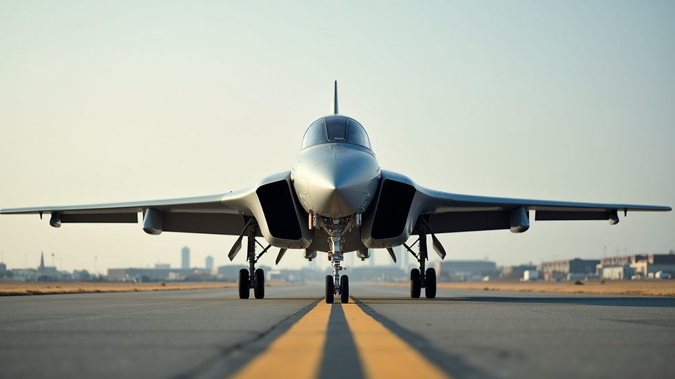 Eye-level view of a modern training aircraft parked on a runway