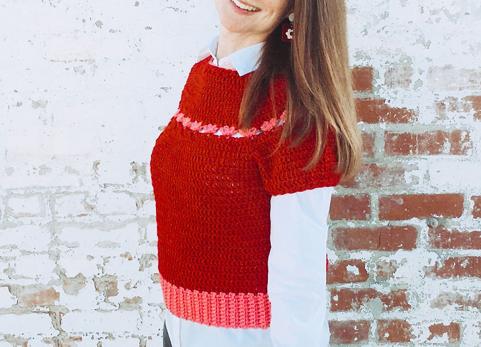 top down crochet short sleeve raglan sweat with heart stitches