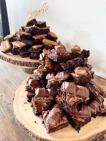 Luxury brownie stacks styled as a statement wedding dessert display in the UK