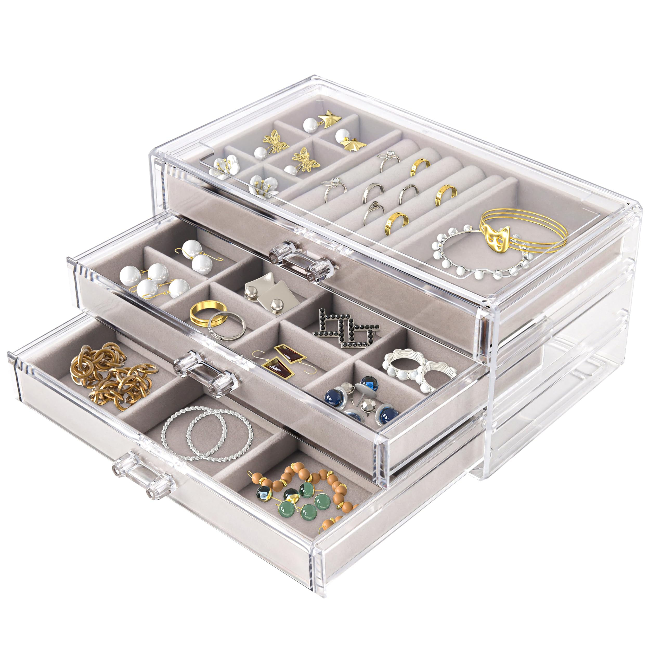 Hmdivor Acrylic Jewelry Organizer with 3 Drawers Jewelry Organizer Drawer with V