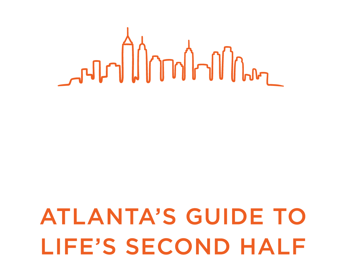Next30ATL logo with Atlanta skyline silhouette and tagline "Atlanta's Guide to Life's Second Half.