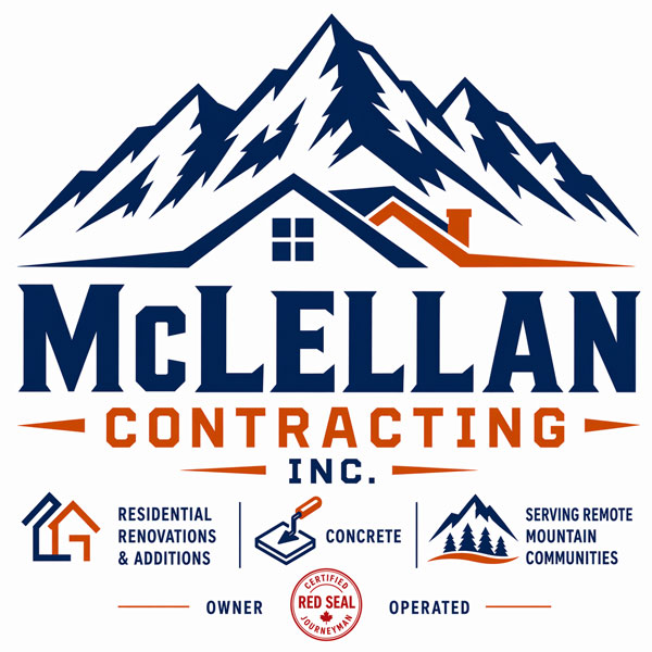Logo of McLellan Contracting INC. featuring mountains and a house silhouette.