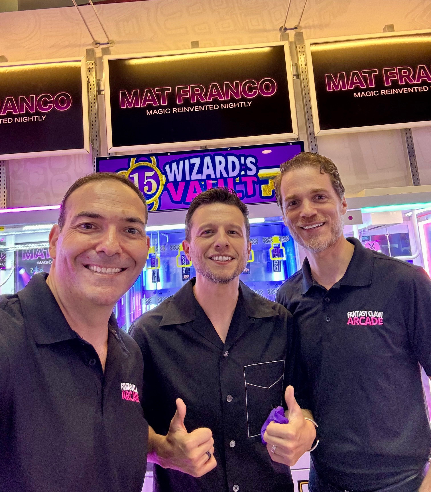 Fantasy Claw Arcade team members celebrating the Mat Franco collaboration launch at Fashion Show Mall in Las Vegas