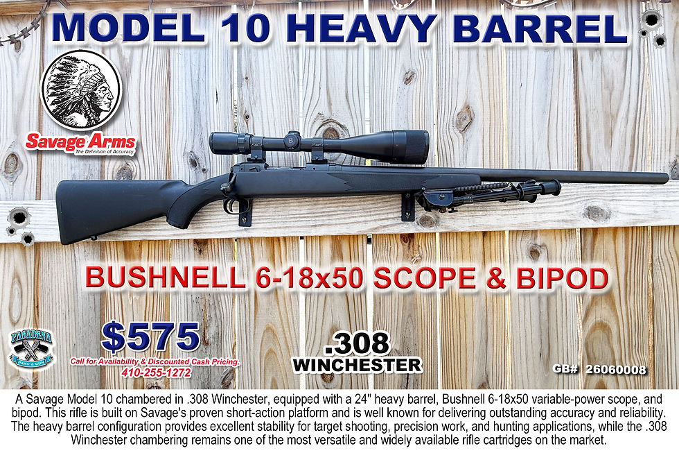 SAVAGE MODEL 10 HEAVY BARREL .SAVAGE MODEL 10 HEAVY BARREL .308 WINCHESTER with Bushnell 6-18x50 Sco